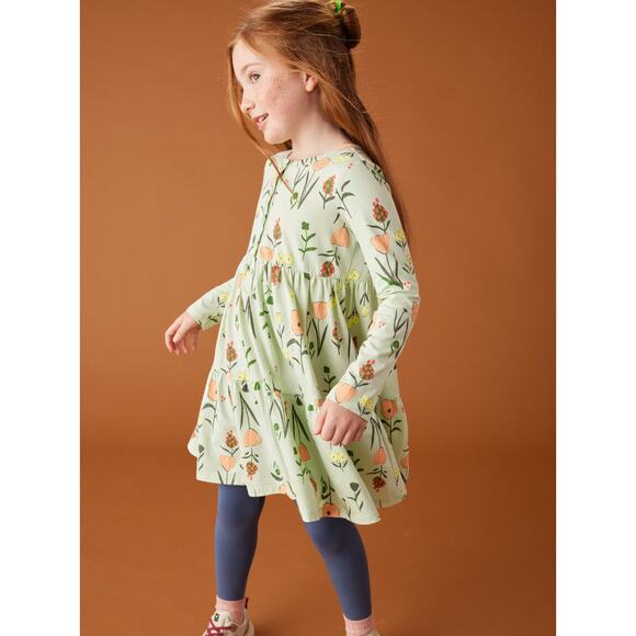 Tea Collection Tiered Henley Dress Freyja Floral in Green Size 12 - Picture 1 of 9